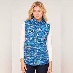 NWT Island Republic Sail Boat Print Puffer Vest Blue sz Medium